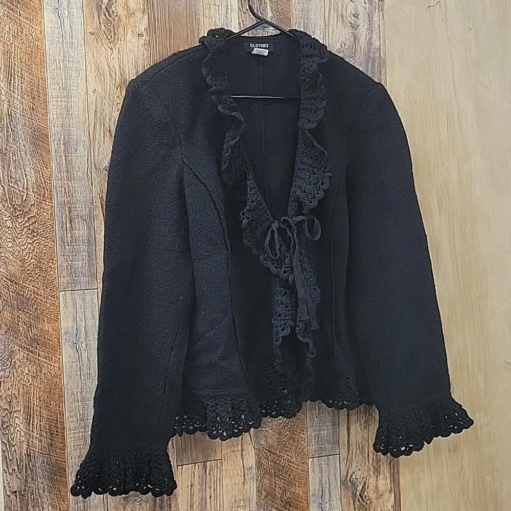 Black Wool Cardigan 1X - Picture 1 of 4